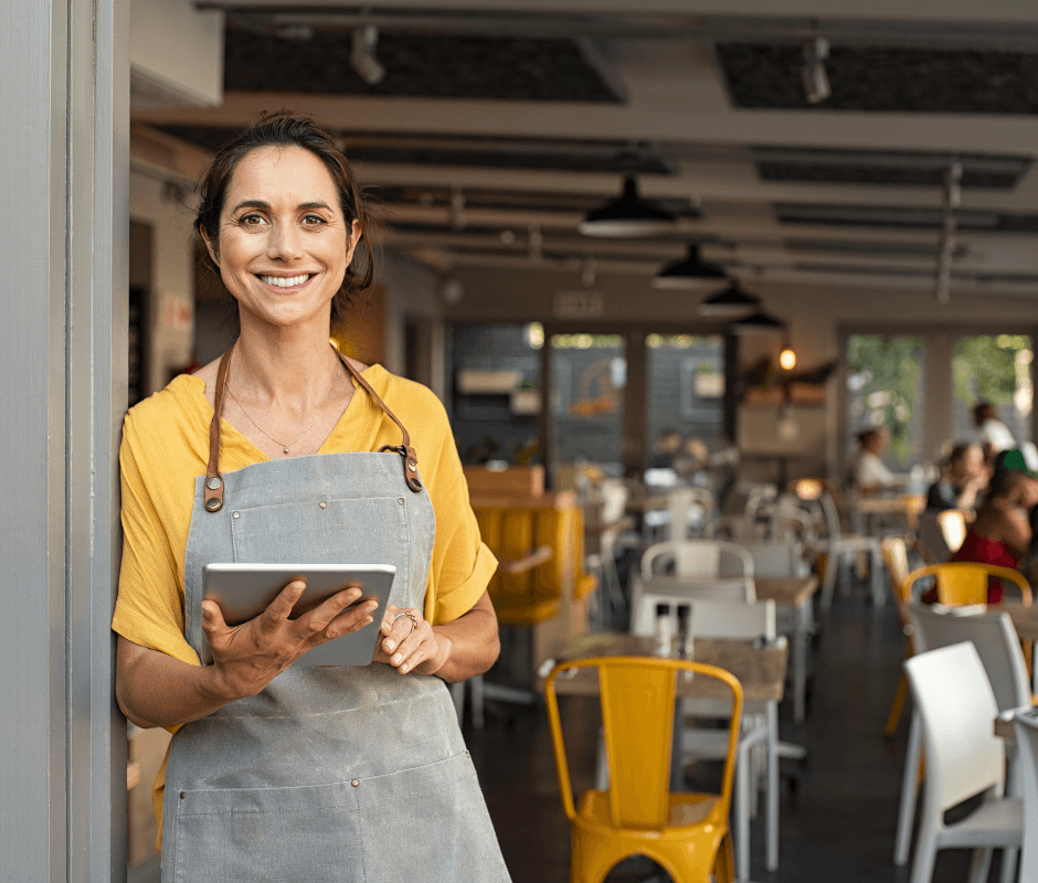 Restaurant owner reviewing finances