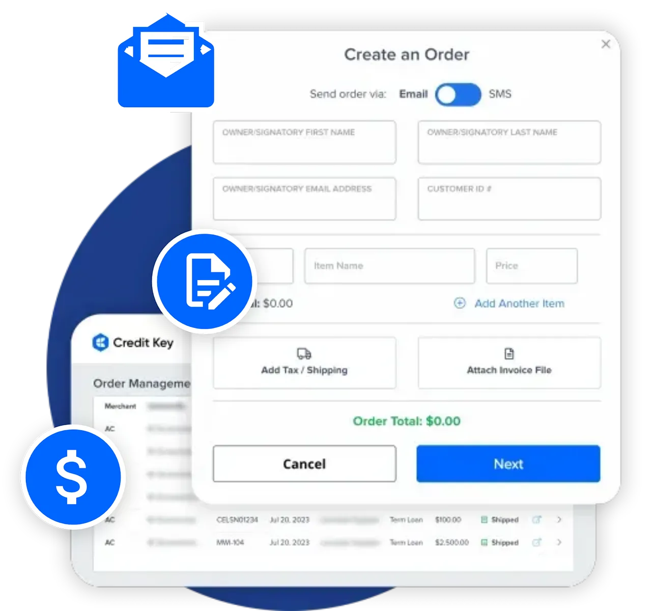 Screen showing page where salesperson can invite the customer to apply in the Credit Key merchant portal